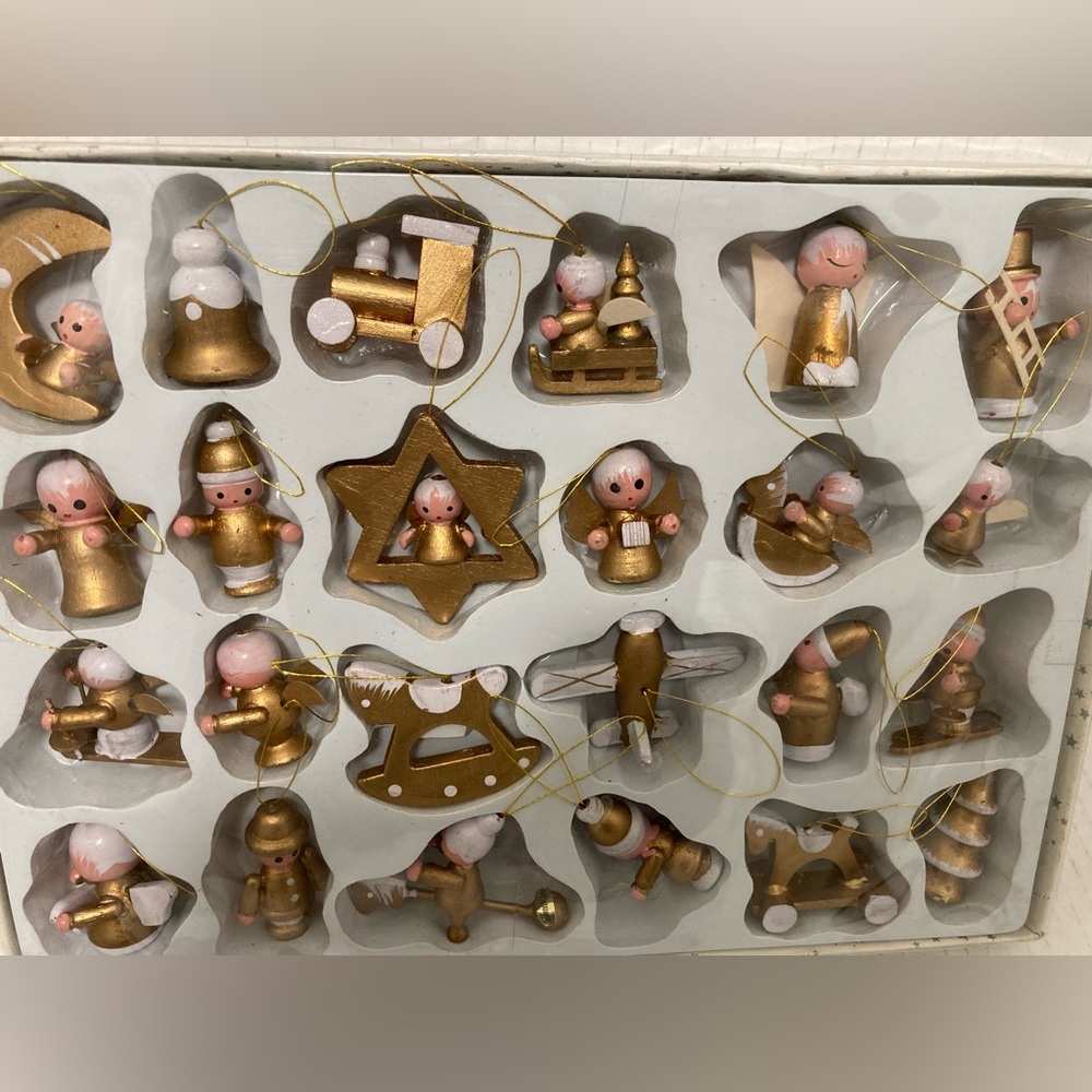 Fine Detail Small Wooden Christmas Ornaments Set of 23
